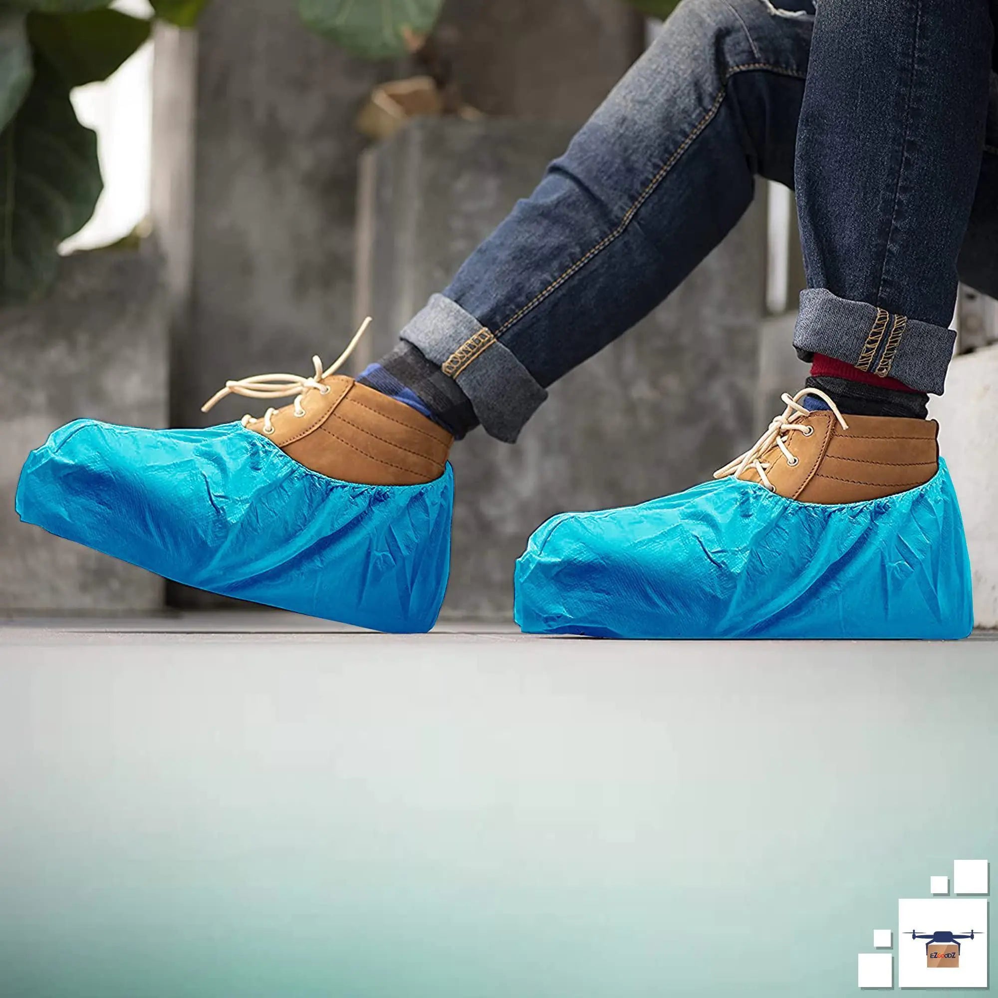 Disposable Shoe Covers for Indoors Outdoors 16x6 inch 100 Pack Blue Boot Covers