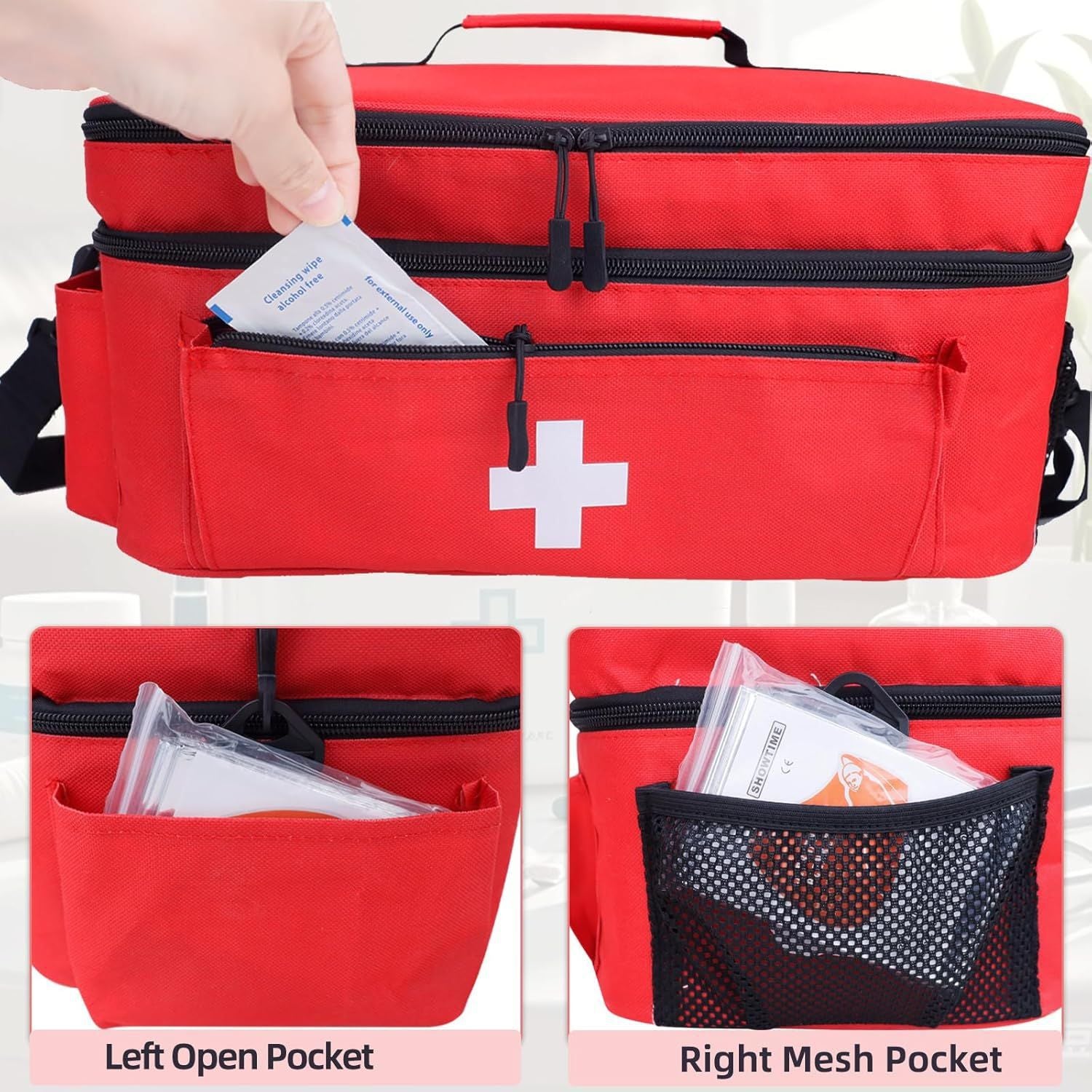Portable First Aid Kit with Fixed Bottle Holders