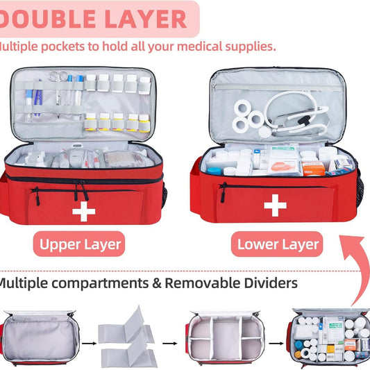 Portable First Aid Kit with Fixed Bottle Holders