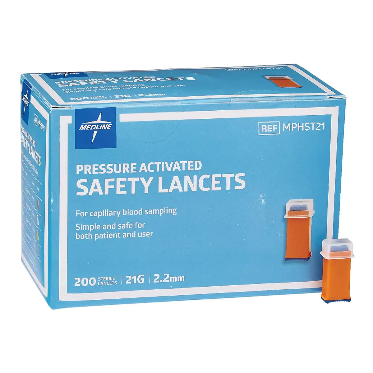 Medline Safety Lancets Pressure Activation 21G x 2.2 mm 200 Count