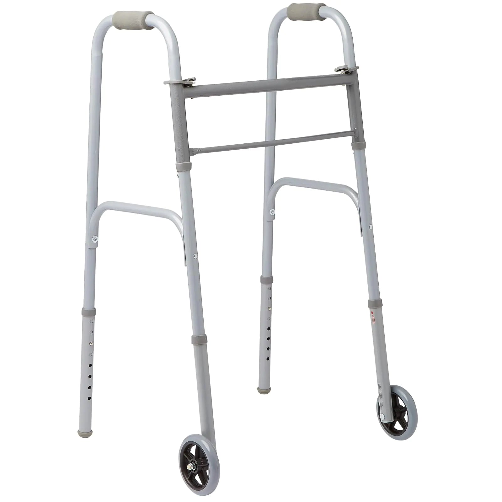 Medline Lightweight Folding Walkers for Seniors Adults with 5” Wheels Steel Frame Supports up to 400 lbs.