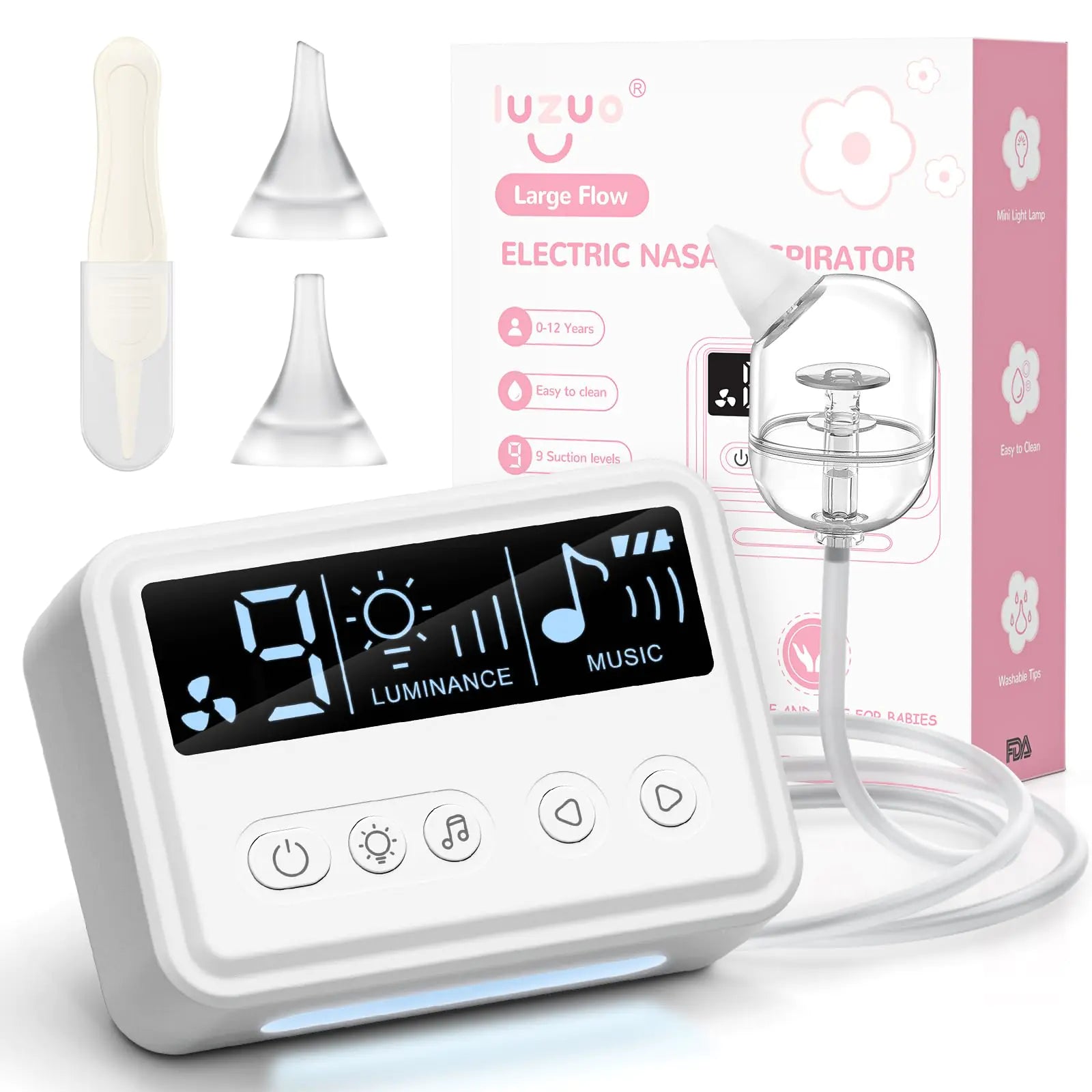 Iuzuo Nasal Aspirator for Baby Nasal Aspirator for Toddler  9 Levels of Hospital Grade Nasal Aspirator Rechargeable with Night Light and Nursery Rhyme  BPA Free