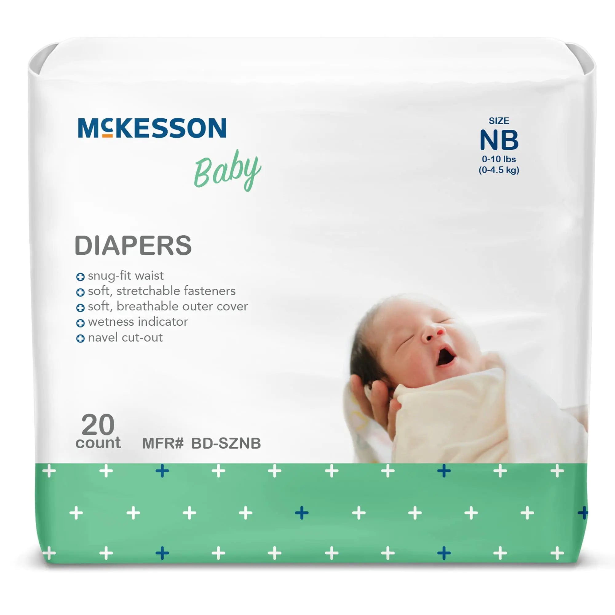 McKesson Baby Diapers for Newborns - Disposable Breathable Navel Cut-Out - 0 to 10 lbs 20 Count 6 Packs 120 Total