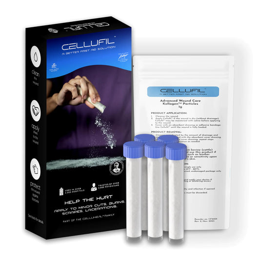Cellufil® Collagen Particles for Advanced Wound Care – 100% Non-Hydrolyzed Bovine Collagen for Tissue Regeneration First Aid & Minor Bleeding Box of Five Vials
