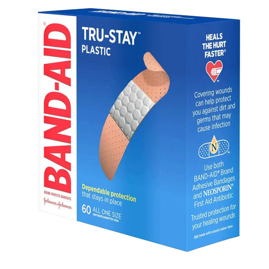 Band-Aid Brand Tru-Stay Plastic Strips Adhesive Bandages for Wound Care and First Aid All One Size 60 ct