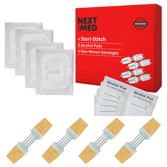 NEXT LEVEL MED Steri-Stitch Wounds & Cuts Closure Kit - Comprehensive First-Aid Set with 4 Steri Stitch Variations Complete Wound Care Without Stitches